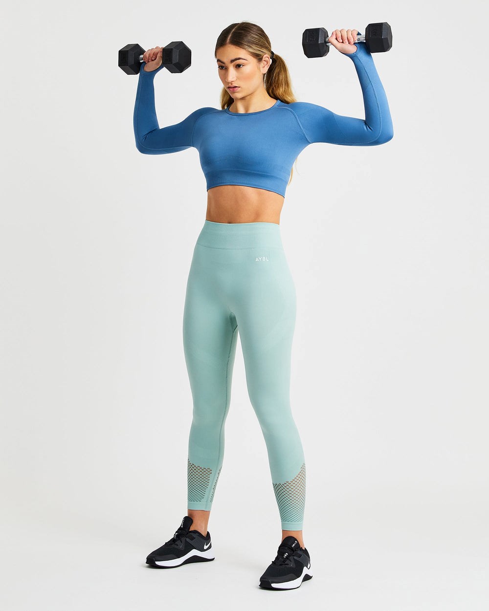 AYBL Reform Seamless Long Sleeve Crop Top Modre | 91WLEKQYC