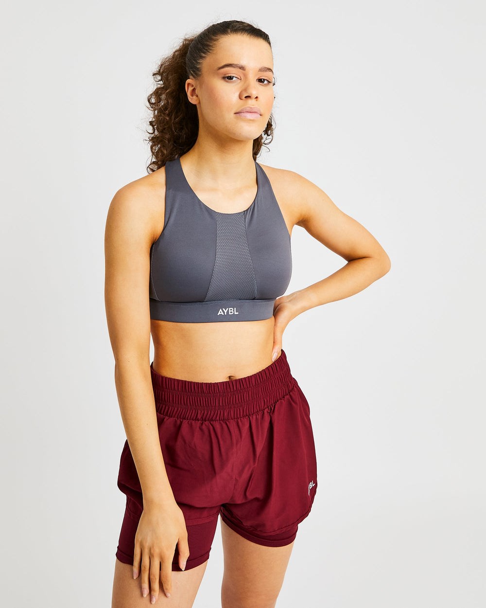 AYBL Sportive High Neck Sports Bra Charcoal | 16XYAUOHL