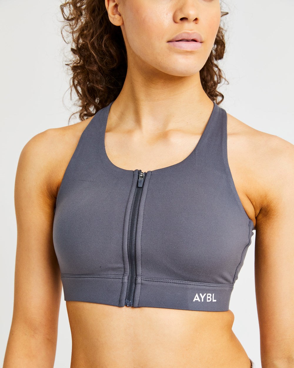 AYBL Sportive Zip Up Sports Bra Charcoal | 58RNVEIZH