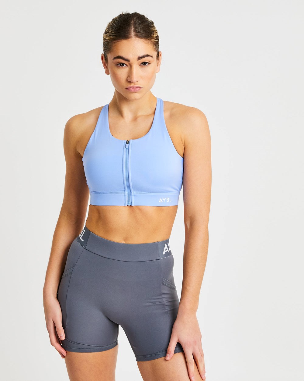 AYBL Sportive Zip Up Sports Bra Modre | 29KNJDABE