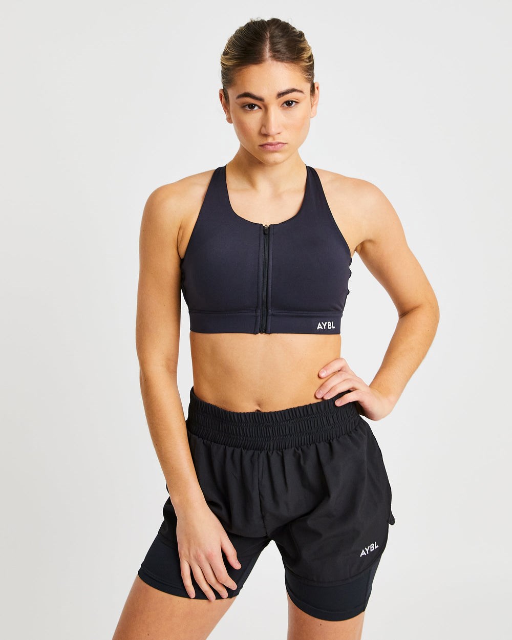 AYBL Sportive Zip Up Sports Bra Čierne | 40BJIAWDV