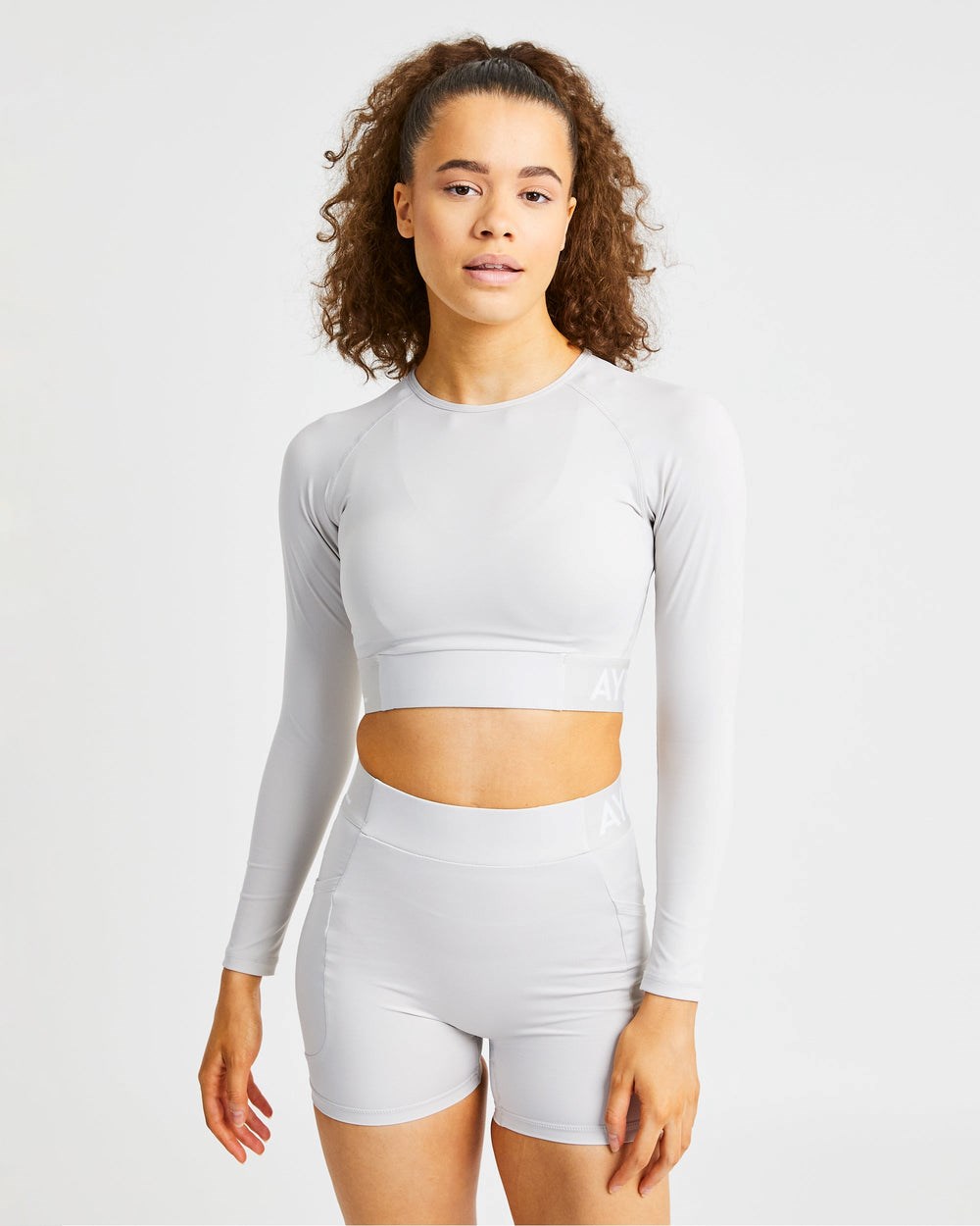 AYBL Tréningová Long Sleeve Crop Top Béžové | 18KYRWCJN