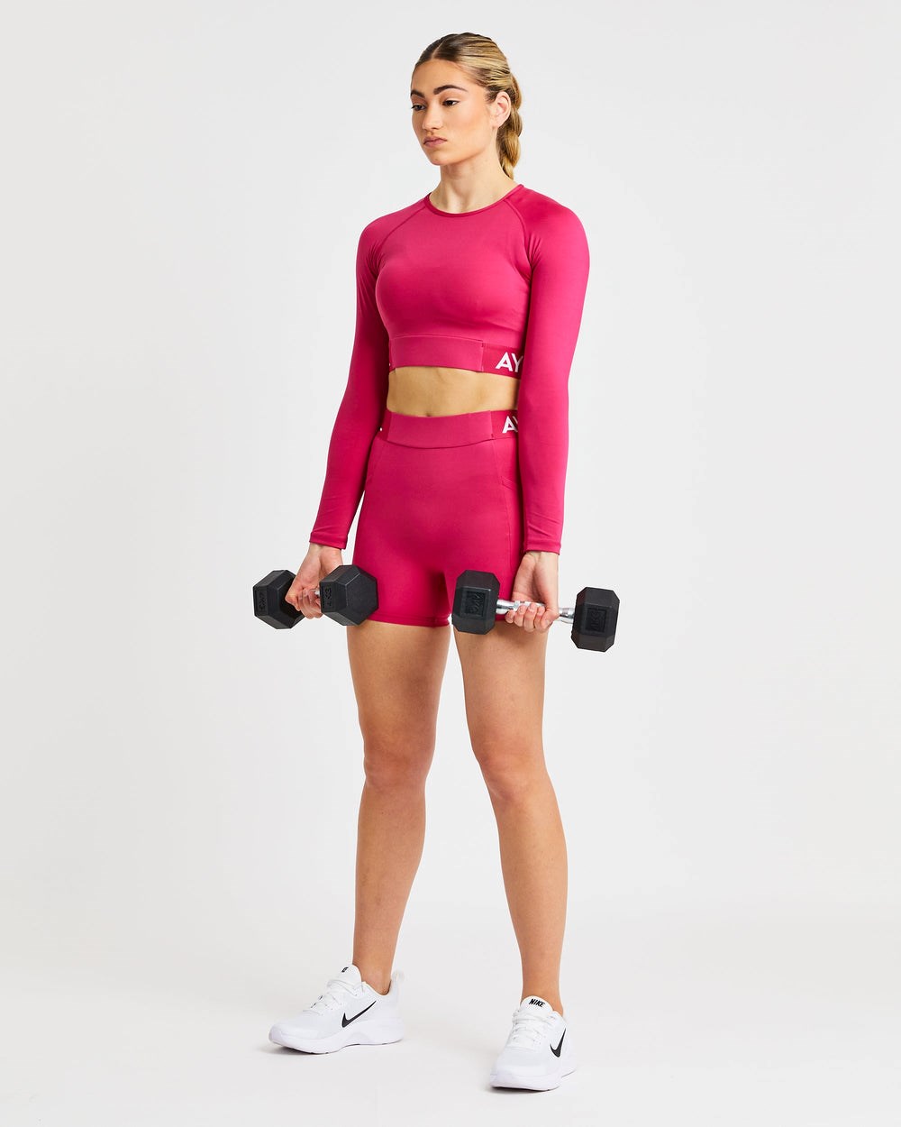 AYBL Tréningová Long Sleeve Crop Top Raspberry | 51OTRHCNV