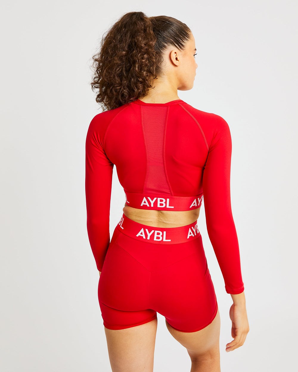 AYBL Tréningová Long Sleeve Crop Top Červené | 43HWKDMPN