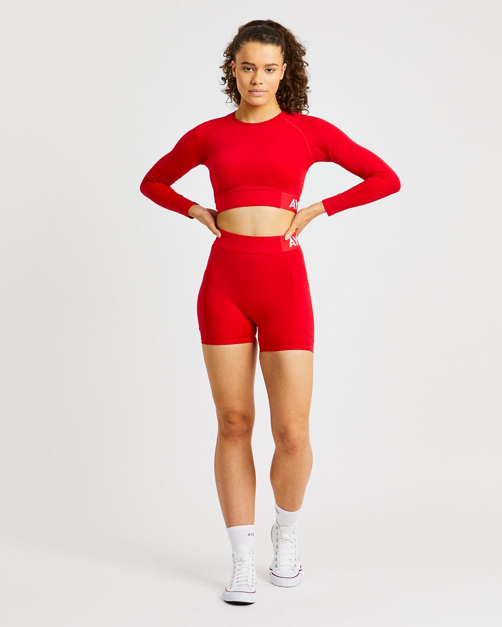 AYBL Tréningová Long Sleeve Crop Top Červené | 43HWKDMPN