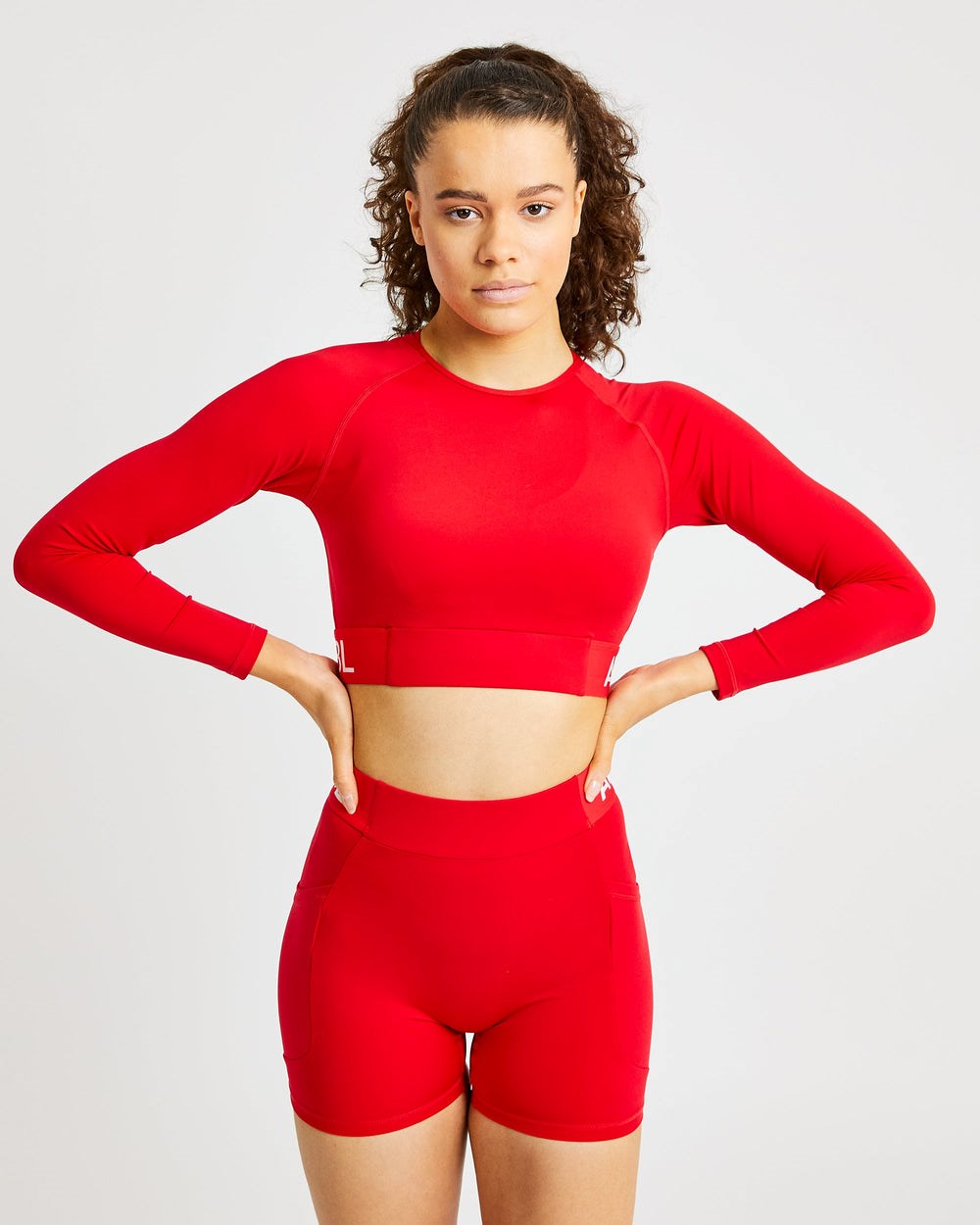 AYBL Tréningová Long Sleeve Crop Top Červené | 43HWKDMPN