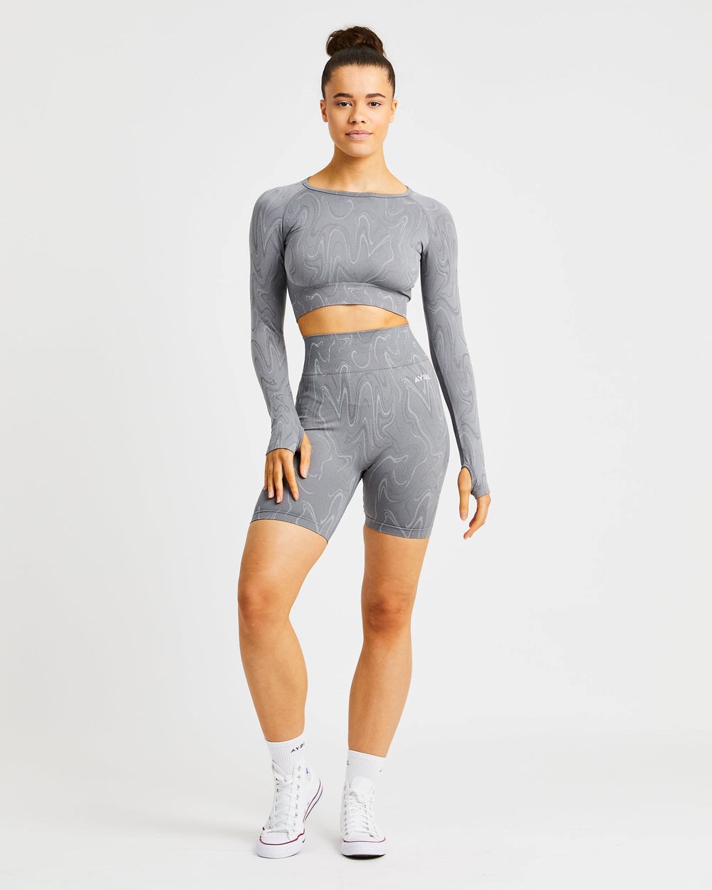 AYBL Velocity Seamless Long Sleeve Crop Top Siva | 10UPMTCVL