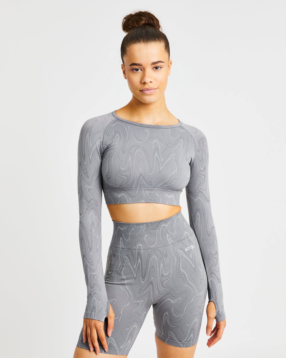 AYBL Velocity Seamless Long Sleeve Crop Top Siva | 10UPMTCVL