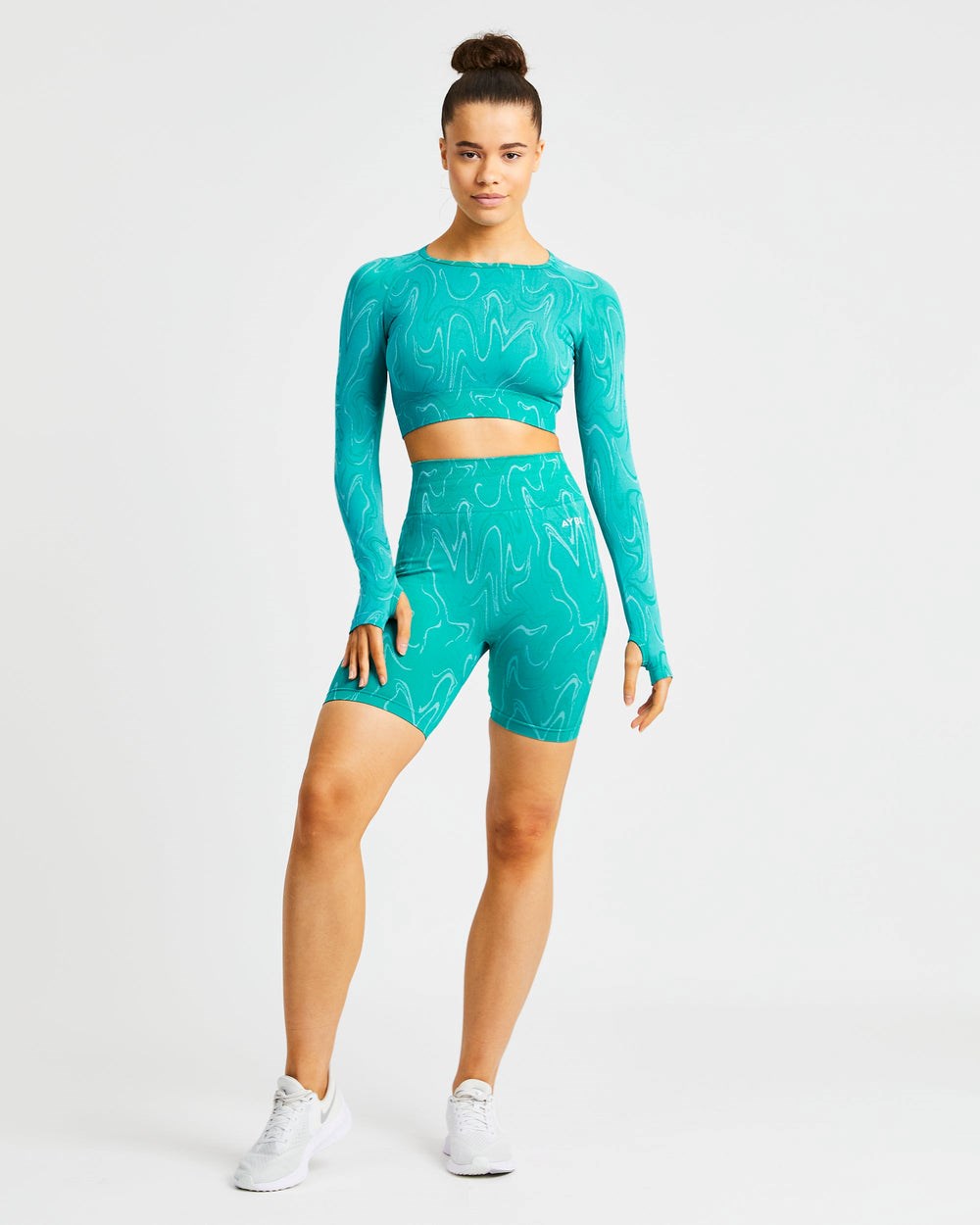 AYBL Velocity Seamless Long Sleeve Crop Top Tyrkysové | 51SFJAWMZ