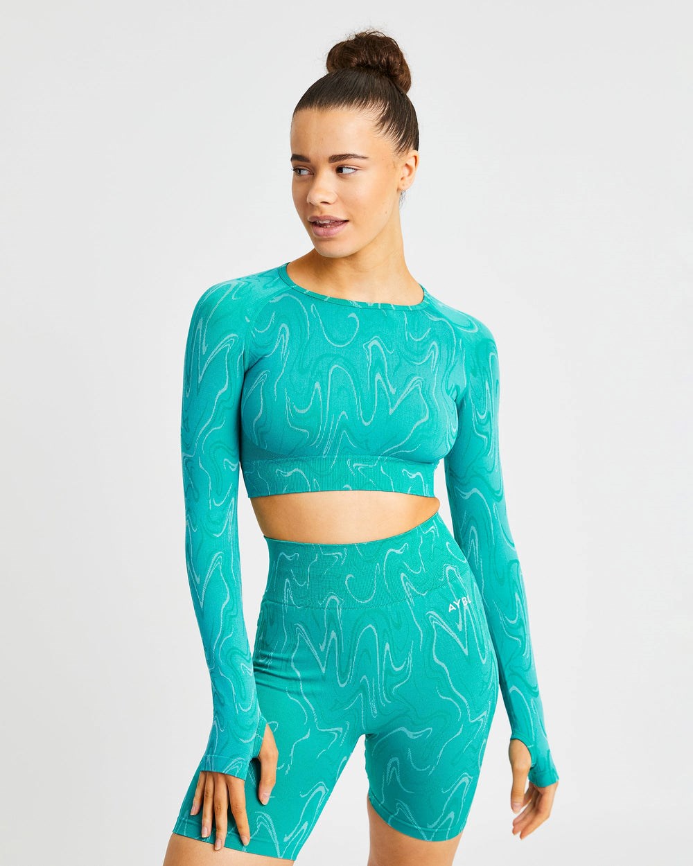 AYBL Velocity Seamless Long Sleeve Crop Top Tyrkysové | 51SFJAWMZ